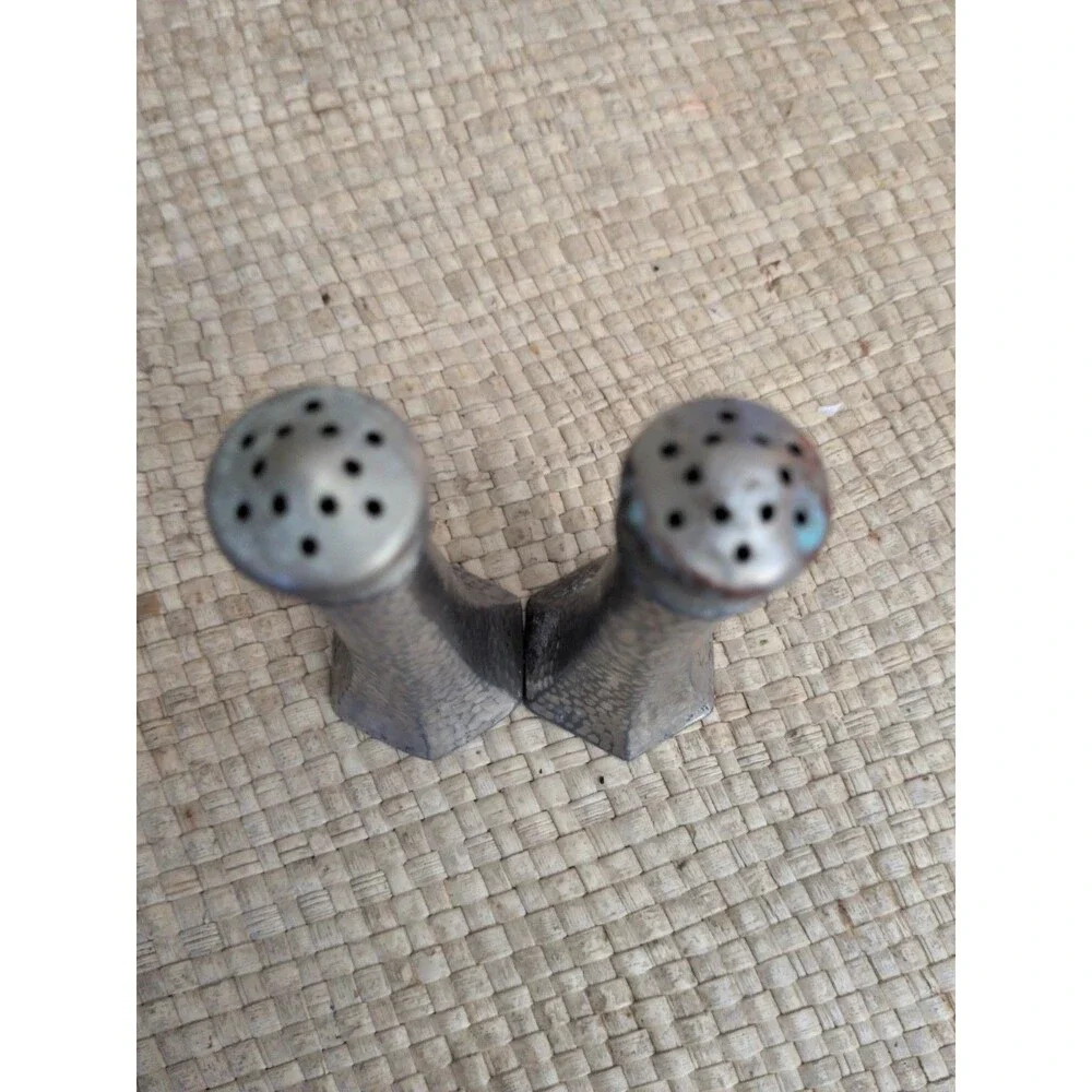 Vintage Presto CCC 63 Hammered Nickel Silver Heavy Salt & Pepper Shakers Set